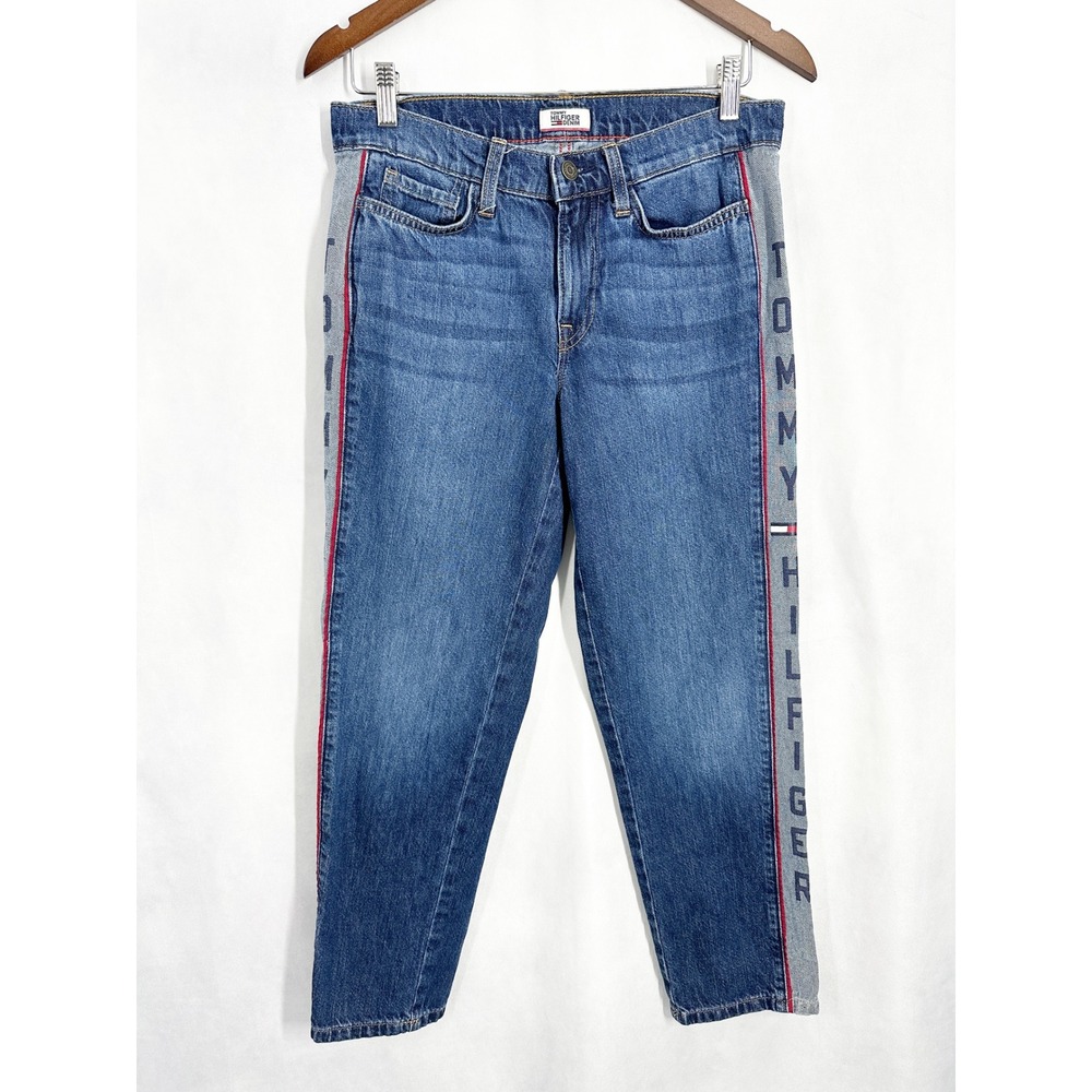Y2K Tommy Hilfiger‎ Slim Boyfriend Jeans Blue Side Logo Stripe Women's Size 4